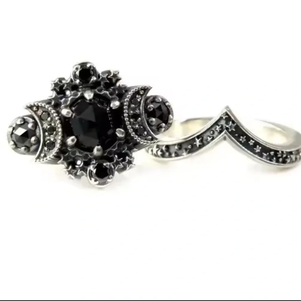 Exequisite Celestial Noir Black Moonstone Star Ring